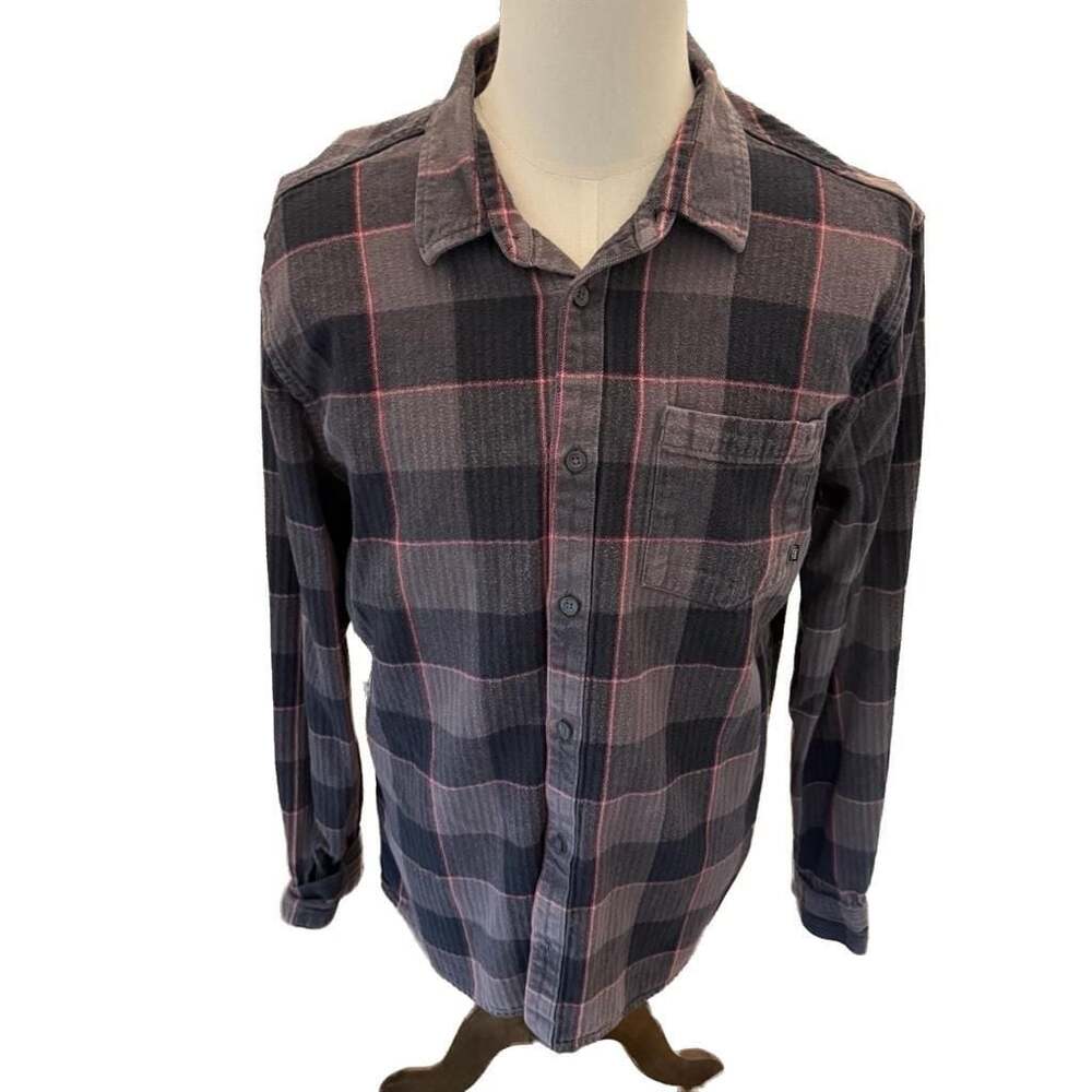 Vans Grey and Black Herringbone Plaid Flannel Shirt